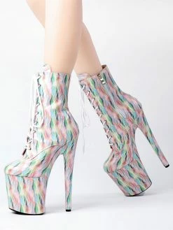 Sexy High Heel Boots Round Toe Lace Up Printed Stiletto Heel Rave Club Ombre Thigh High Boots Over The Knee Boots -winter shoes Sales 2023 202210261759257365523
