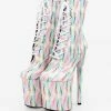 Sexy High Heel Boots Round Toe Lace Up Printed Stiletto Heel Rave Club Ombre Thigh High Boots Over The Knee Boots