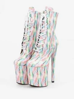 Sexy High Heel Boots Round Toe Lace Up Printed Stiletto Heel Rave Club Ombre Thigh High Boots Over The Knee Boots