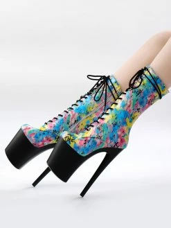 Women Sexy Boots Round Toe Lace Up Printed Stiletto Heel Rave Club Blue Thigh High Boots Over The Knee Boots -winter shoes Sales 2023 202210261759284098349
