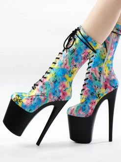 Women Sexy Boots Round Toe Lace Up Printed Stiletto Heel Rave Club Blue Thigh High Boots Over The Knee Boots -winter shoes Sales 2023 202210261759287227901