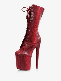 Women Sexy Boots Peep Toe Lace Up Stripes Stiletto Heel Rave Club Burgundy Thigh High Boots Over The Knee Boots