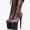 Women Sexy Boots Peep Toe Lace Up Polka Dot Stiletto Heel Rave Club Black Thigh High Boots Over The Knee Boots