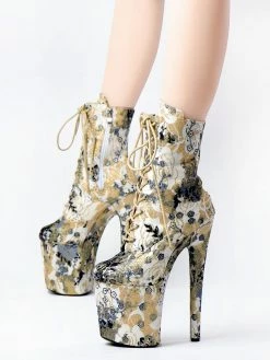 Women Sexy Boots Round Toe Lace Up Printed Stiletto Heel Rave Club Deep Apricot Thigh High Boots Over The Knee Boots -winter shoes Sales 2023 202210261759370346455