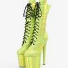 Women Sexy Boots Round Toe Lace Up Stiletto Heel Rave Club Green Thigh High Boots Over The Knee Boots