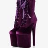 Women Sexy Boots Round Toe Lace Up Stiletto Heel Rave Club Purple Thigh High Boots Over The Knee Boots