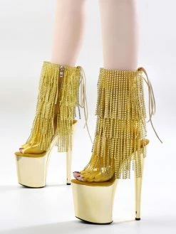 Women Sexy Boots Peep Toe Lace Up Printed Stiletto Heel Rave Club Gold Thigh High Boots Over The Knee Boots -winter shoes Sales 2023 202210261759434507035