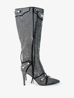 Women's Knee High Boots Rhinestones Pointed Toe Metal Detail High Heel Vintage Boots With Tassels -winter shoes Sales 2023 202211111142047991639