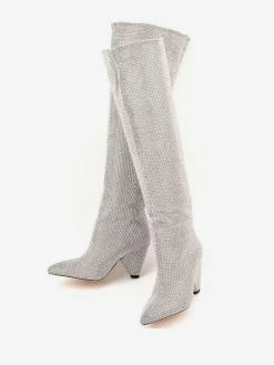 Women's Party Shoes Rhinestones Knee High Boots Cone Heel