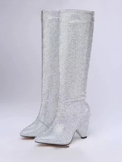 Women's Party Shoes Rhinestones Knee High Boots Cone Heel -winter shoes Sales 2023 20221111114214977266