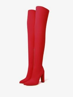 Women's Thigh High Boots Pointed Heel Block Heel Elastic Over The Knee Boots -winter shoes Sales 2023 202211111142238203013
