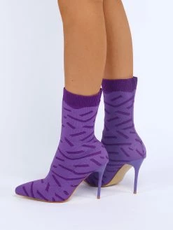 Women's Sock Boots Purple Pointed Toe High Heel Ankle Boots -winter shoes Sales 2023 202211181707354412097