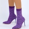 Women's Sock Boots Purple Pointed Toe High Heel Ankle Boots