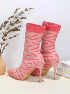 Women's Sock Boots Purple Pointed Toe High Heel Ankle Boots -winter shoes Sales 2023 202211181707373679022