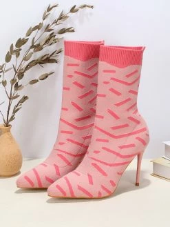 Women's Sock Boots Purple Pointed Toe High Heel Ankle Boots -winter shoes Sales 2023 202211181707377412960