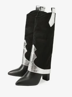 Women's Knee High Boots Black Suede Pointed Toe Chunky Heel Knee Length Boots -winter shoes Sales 2023 202211181707459589144