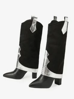 Women's Knee High Boots Black Suede Pointed Toe Chunky Heel Knee Length Boots -winter shoes Sales 2023 202211181707462812251