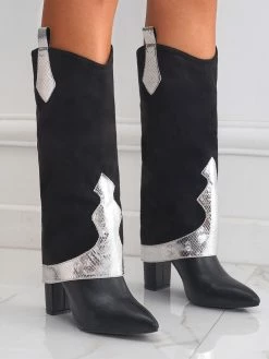 Women's Knee High Boots Black Suede Pointed Toe Chunky Heel Knee Length Boots -winter shoes Sales 2023 202211181707471834329