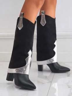 Women's Knee High Boots Black Suede Pointed Toe Chunky Heel Knee Length Boots -winter shoes Sales 2023 202211181707474941584