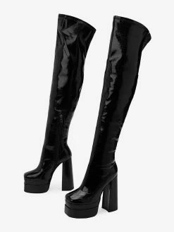 Black Over The Knee Boots Women Platform Chunky Heel Thigh High Boots -winter shoes Sales 2023 202211181707501923760