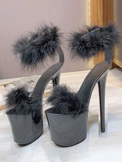 Black Pleaser Boots Sexy High Heel Platfrom Faux Feather Detail Pole Dance Shoes