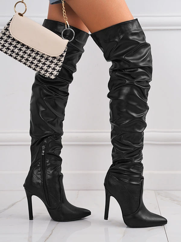 Women's PU Leather Stiletto Heel Knee-High Boots 4 Women's PU Leather Stiletto Heel Knee-High Boots - Image 4