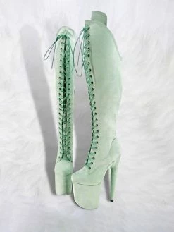 Sexy Pole Dance Shoes High Heel Boots Round Toe Lace Up Zipper Stiletto Heel Rave Club Boots