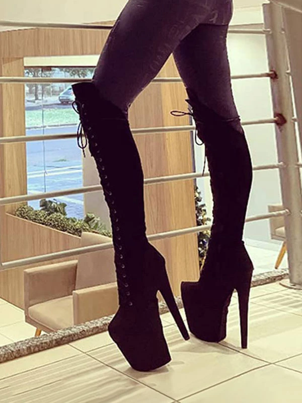 Sexy Pole Dance Shoes High Heel Boots Round Toe Lace Up Zipper Stiletto Heel Rave Club Boots 2 Sexy Pole Dance Shoes High Heel Boots Round Toe Lace Up Zipper Stiletto Heel Rave Club Boots - Image 2