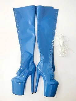 Sexy High Heel Boots Round Toe Lace Up Zipper Stiletto Heel Rave Club Pole Dance Shoes