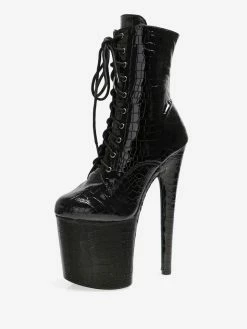 Sexy High Heel Boots Round Toe Lace Up Buckle Artwork Stiletto Heel Ball Thigh High Boots Black Over The Knee Boots