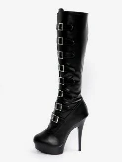 Sexy High Heel Boots Round Toe Lace Up Buckle Stiletto Heel Ball Black Thigh High Boots Over The Knee Boots -winter shoes Sales 2023 202303061322399897751