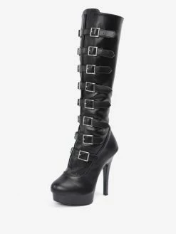 Sexy High Heel Boots Round Toe Lace Up Buckle Stiletto Heel Ball Black Thigh High Boots Over The Knee Boots -winter shoes Sales 2023 202303061322402703314