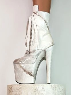 Women Sexy Boots Plus Size Round Toe Zipper Buckle Artwork Stiletto Heel Platform Sky High Pole Dance Shoes