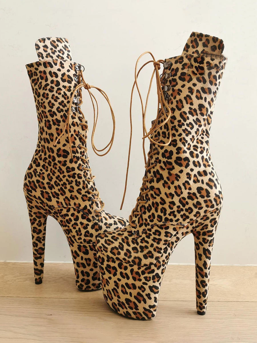 Sexy High Heel Boots Leopard Round Toe Zipper Buckle Platform Lace Up Plus Size Sexy Boots 1 Sexy High Heel Boots Leopard Round Toe Zipper Buckle Platform Lace Up Plus Size Sexy Boots