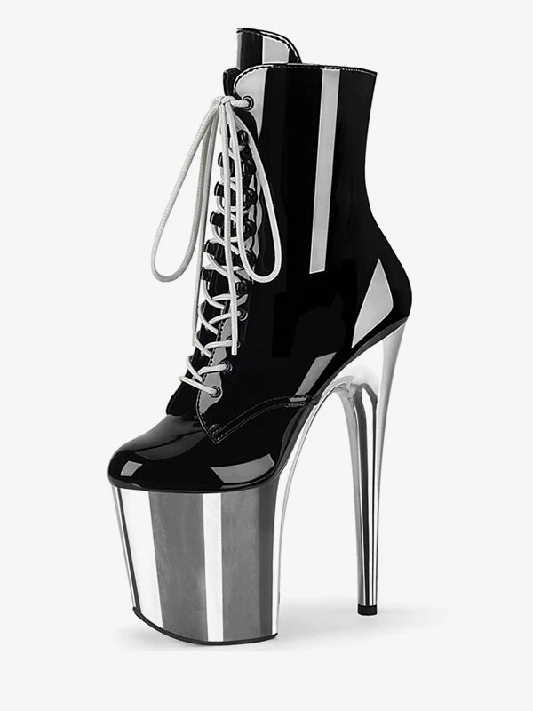 Black Sexy High Heel Boots Round Toe Platform Lace Up Sky High Plus Size Pole Dance Shoes 2 Black Sexy High Heel Boots Round Toe Platform Lace Up Sky High Plus Size Pole Dance Shoes - Image 2