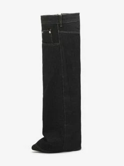 Denim Knee High Boots Women Wedge Heel Canvas Knee High Boots -winter shoes Sales 2023 202304160105549699288