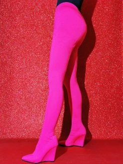 Women's Wedge Heel Elastic Fabric Thigh High Boots