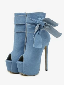 Sexy High Heel Boots Open Toe Bows Stiletto Heel Street Wear Light Sky Blue Thigh High Boots Over The Knee Boots -winter shoes Sales 2023 202304161103585184062
