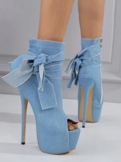 Sexy High Heel Boots Open Toe Bows Stiletto Heel Street Wear Light Sky Blue Thigh High Boots Over The Knee Boots -winter shoes Sales 2023 202304161103588098354