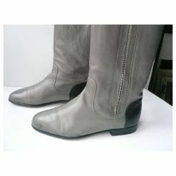 CHANEL Gray Calf Leather Riding Boots Good Condition T.40 IT Grey -winter shoes Sales 2023 227599 8