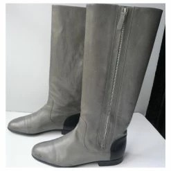 CHANEL Gray Calf Leather Riding Boots Good Condition T.40 IT Grey -winter shoes Sales 2023 227599 9