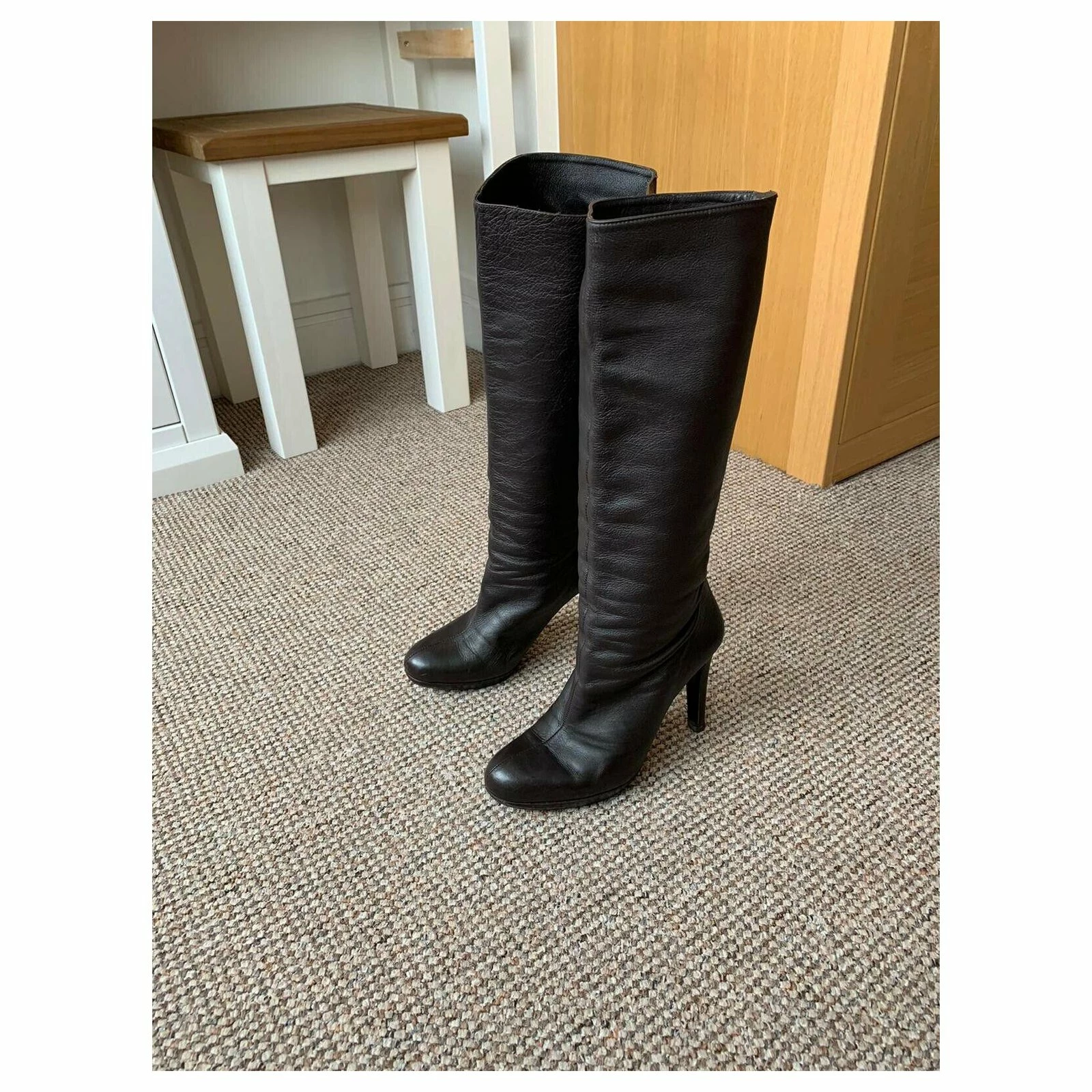 Sergio Rossi Heeled Knee High Leather Boots Dark Brown 2 Sergio Rossi Heeled Knee High Leather Boots Dark Brown - Image 2