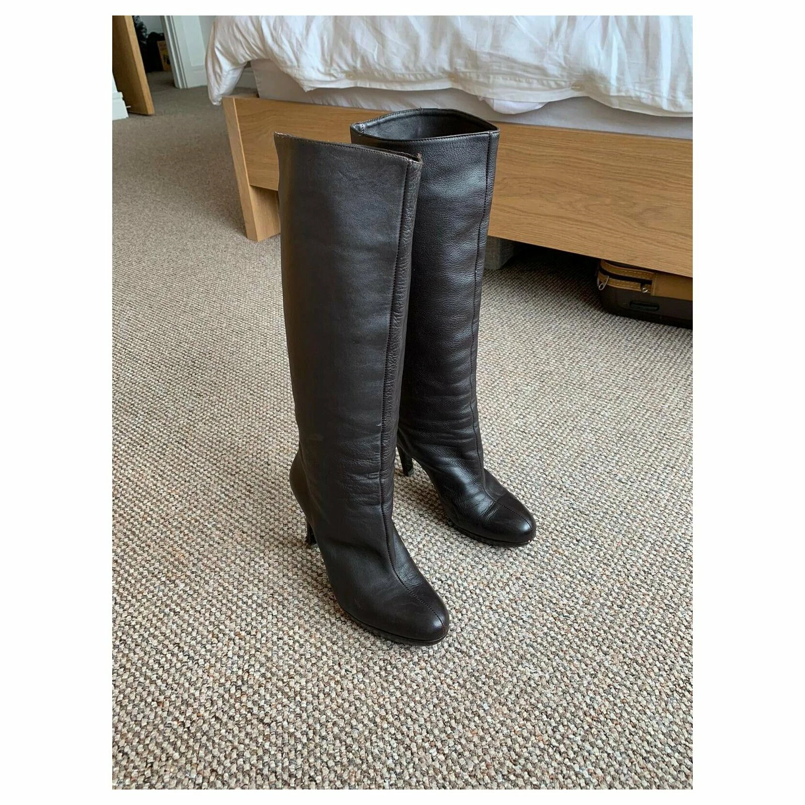 Sergio Rossi Heeled Knee High Leather Boots Dark Brown 3 Sergio Rossi Heeled Knee High Leather Boots Dark Brown - Image 3