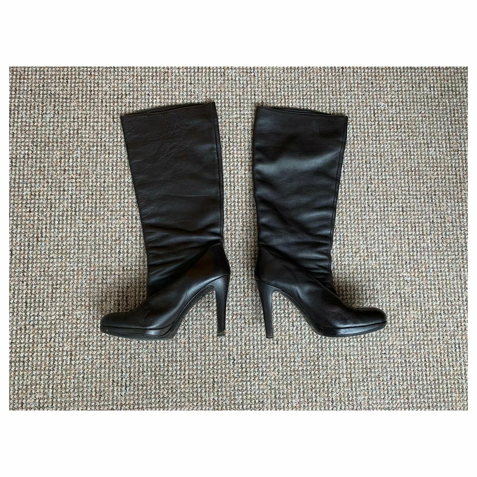 Sergio Rossi Heeled Knee High Leather Boots Dark Brown 4 Sergio Rossi Heeled Knee High Leather Boots Dark Brown - Image 4