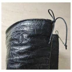 Chanel Matelasse Black Leather Over Knee Boots Sz. 38 -winter shoes Sales 2023 258786 3