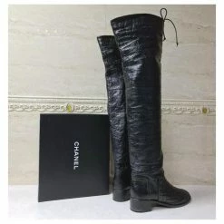 Chanel Matelasse Black Leather Over Knee Boots Sz. 38 -winter shoes Sales 2023 258786 4