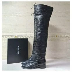 Chanel Matelasse Black Leather Over Knee Boots Sz. 38 -winter shoes Sales 2023 258786 5