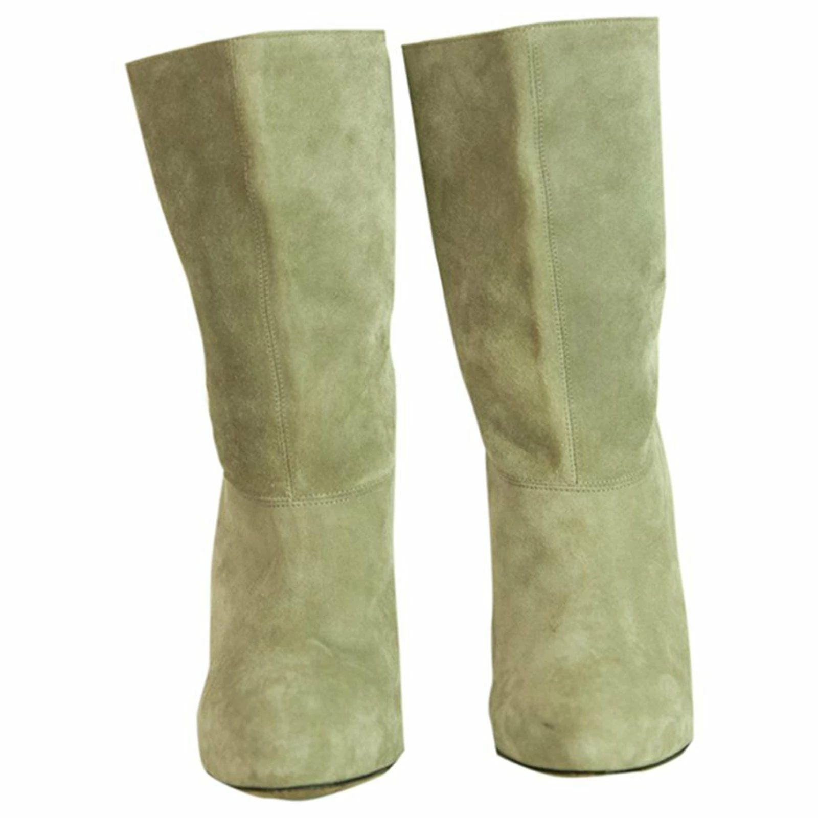 Brian Atwood Gray Suede Leather Pull On Calf Booties Boots Heels Shoes Size 37 Grey 3 Brian Atwood Gray Suede Leather Pull On Calf Booties Boots Heels Shoes Size 37 Grey - Image 3