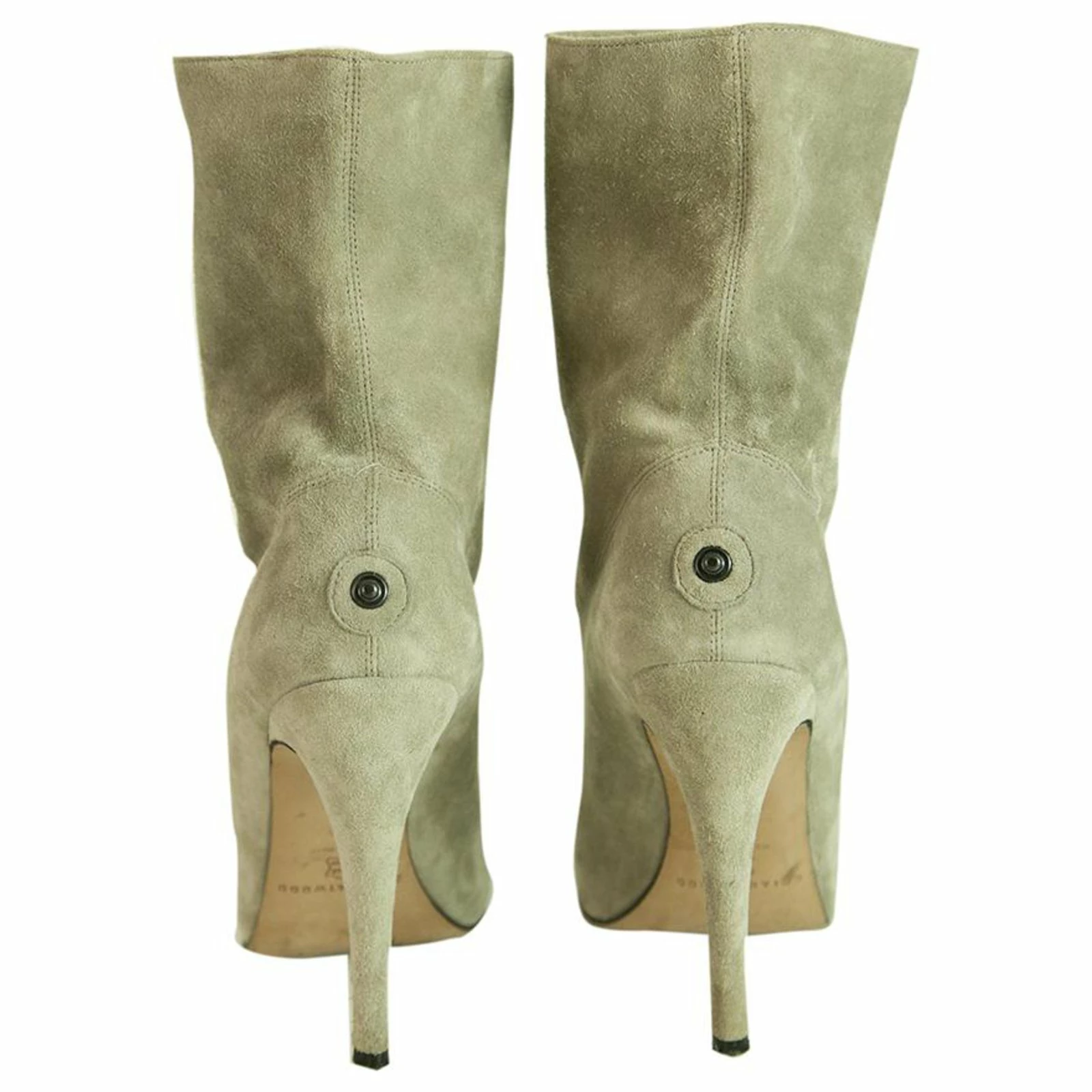 Brian Atwood Gray Suede Leather Pull On Calf Booties Boots Heels Shoes Size 37 Grey 4 Brian Atwood Gray Suede Leather Pull On Calf Booties Boots Heels Shoes Size 37 Grey - Image 4