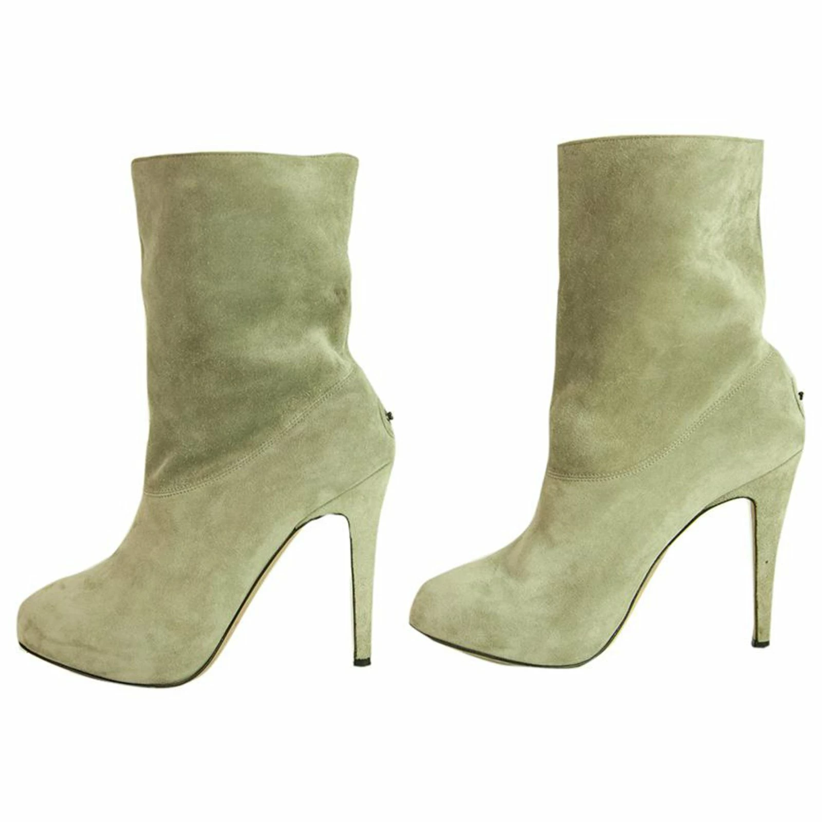 Brian Atwood Gray Suede Leather Pull On Calf Booties Boots Heels Shoes Size 37 Grey 5 Brian Atwood Gray Suede Leather Pull On Calf Booties Boots Heels Shoes Size 37 Grey - Image 5